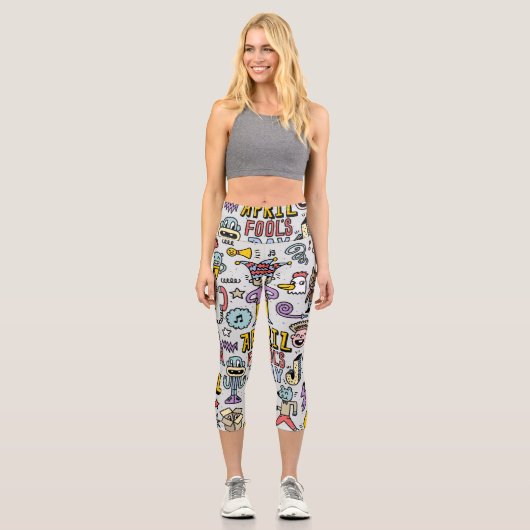 April Narren: farbiges Doodle-Set. Capri Leggings (Vorderseite)