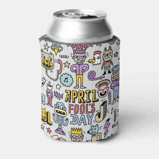 April Narren: farbiges Doodle-Set. Dosenkühler (Kanne Rückseite)