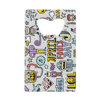 April Narren: farbiges Doodle-Set. Geldbeutel Flaschenöffner