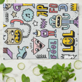 April Narren: farbiges Doodle-Set. Geschirrtuch (Gefaltet)
