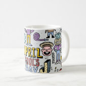 April Narren: farbiges Doodle-Set. Kaffeetasse (VorderseiteRechts)