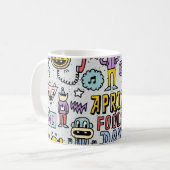 April Narren: farbiges Doodle-Set. Kaffeetasse (Vorderseite Links)