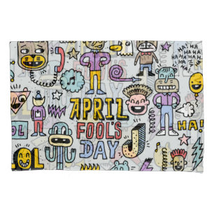 April Narren: farbiges Doodle-Set. Kissenbezug