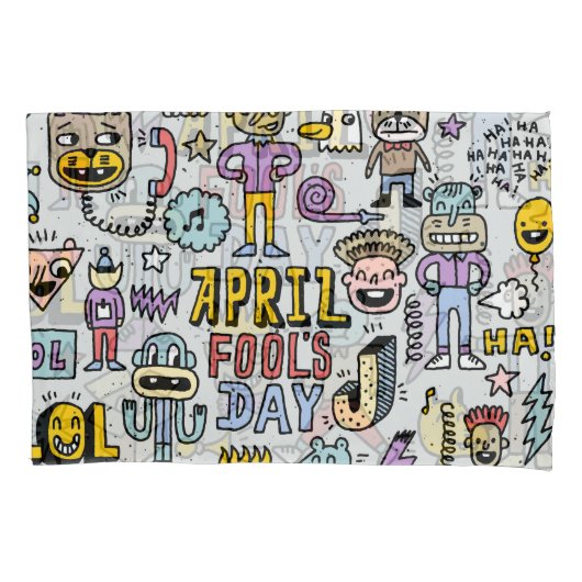 April Narren: farbiges Doodle-Set. Kissenbezug (Vorderseite)