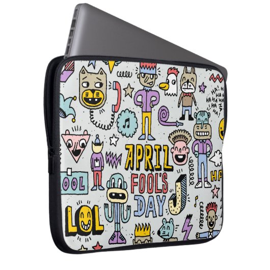April Narren: farbiges Doodle-Set. Laptopschutzhülle (Vorne Rechts)