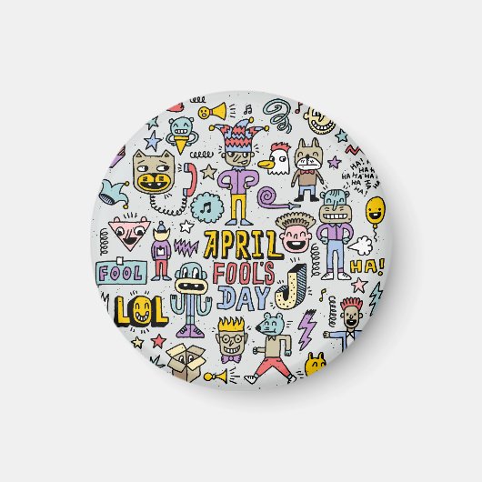 April Narren: farbiges Doodle-Set. Magnet (Vorne)