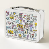 April Narren: farbiges Doodle-Set. Metall Brotdose (Rückseite)