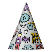 April Narren: farbiges Doodle-Set. Partyhütchen (Links)