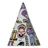 April Narren: farbiges Doodle-Set. Partyhütchen (Rechts)