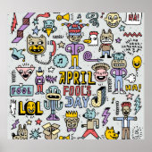 April Narren: farbiges Doodle-Set. Poster (Vorne)