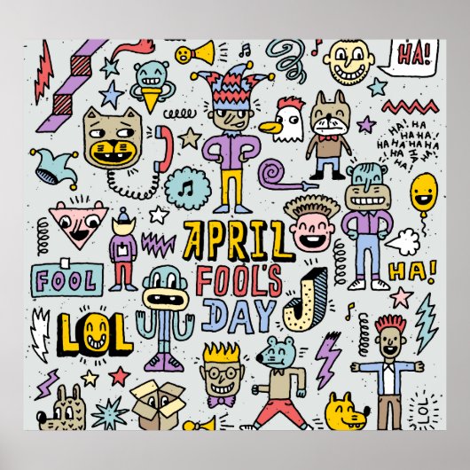 April Narren: farbiges Doodle-Set. Poster (Vorne)