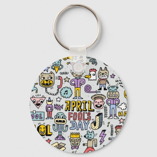 April Narren: farbiges Doodle-Set. Schlüsselanhänger (Vorderseite)