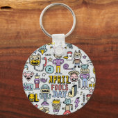 April Narren: farbiges Doodle-Set. Schlüsselanhänger (Vorderseite)