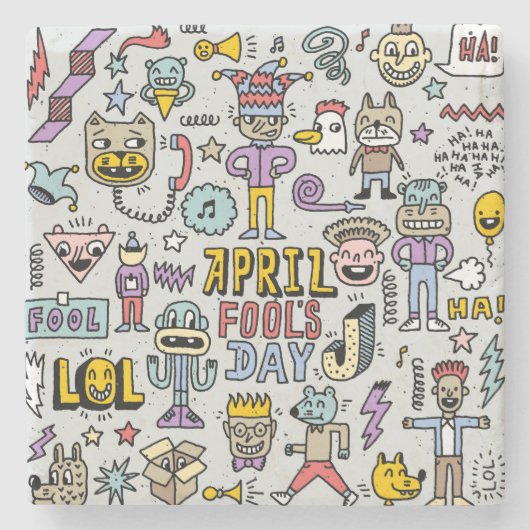 April Narren: farbiges Doodle-Set. Steinuntersetzer (Vorderseite)