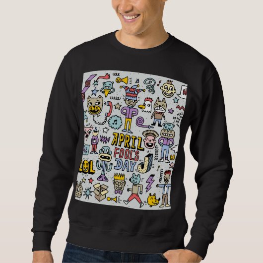 April Narren: farbiges Doodle-Set. Sweatshirt (Vorderseite)