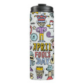 April Narren: farbiges Doodle-Set. Thermosbecher (Vorderseite)