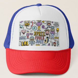 April Narren: farbiges Doodle-Set. Truckerkappe
