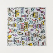 April Narren: farbiges Doodle-Set. Wandteppich (Vorderseite (Horizontal))