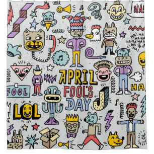 April Narren Tag lustige doodle bunten Set 1. Vint Duschvorhang