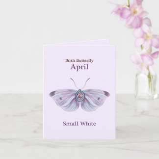 April Purple Small White Diamond Butterfly Art Karte