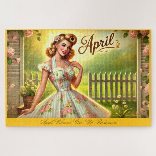 April Retro Blonde Button-Up Spring Girl Puzzle (Horizontal)