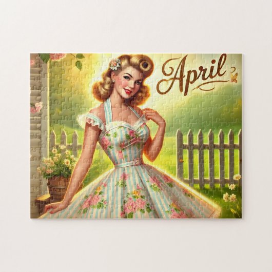 April Retro Blonde Pin-Up Spring Girl  Puzzle (Horizontal)