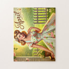 April Retro Blonde Pin-Up Spring Girl  Puzzle