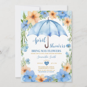 April-Schauer bringen Mai-Blumen Blaues Regenschir Einladung