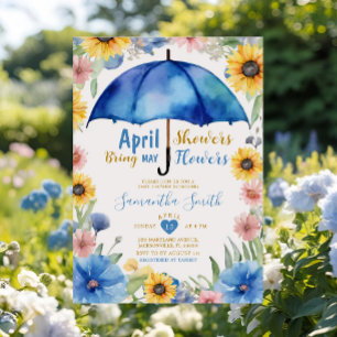 April-Schauer bringen Maiblumen Blaue Regenschirme Einladung