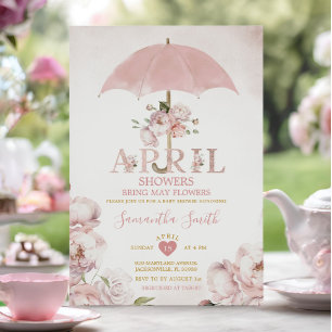 April-Schauer bringen Maiblumen Rosa Regenschirm Einladung