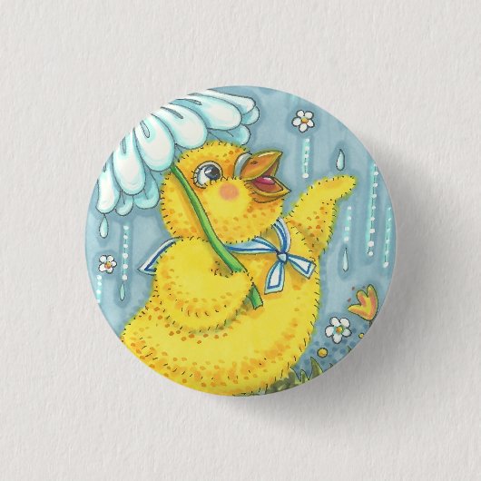 APRIL-SCHAUER FRÜHLINGS-KÜKEN, OSTER-KNOPF Rund Button (Vorderseite)