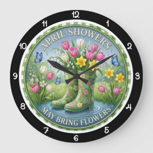April-Schauer Mai-Blumen Erbe Große Wanduhr