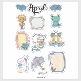 April-Stickerblatt – Regentage Aufkleber