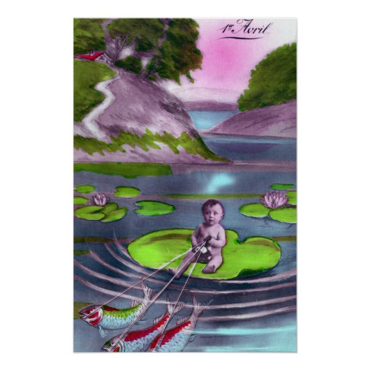 Aprilscherz Vintage französische Postkarte Poster (Vorderseite)