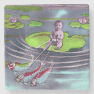 Aprilscherz Vintage französische Postkarte Steinuntersetzer