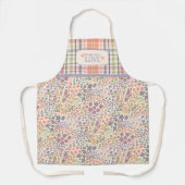 Apron 'Made with Love' – Pastell-Karo & Blüten Schürze (Vorderseite)