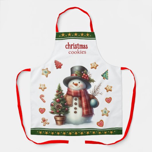 Apron Medium Snowman and Christmas Cookies Green Schürze (Vorderseite)