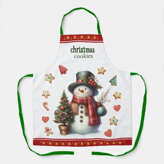Apron Medium Snowman and Christmas Cookies Red Schürze (Vorderseite)