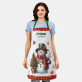 Apron Medium Snowman and Christmas Cookies Red Schürze (Getragen)