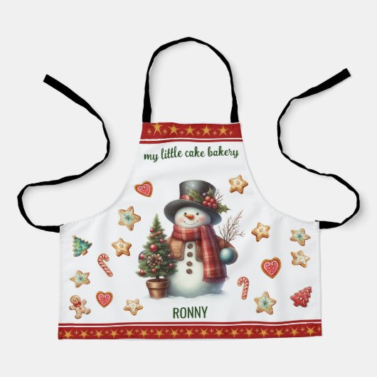 Apron Small Snowman and Christmas Cookies Red Schürze (Vorderseite)