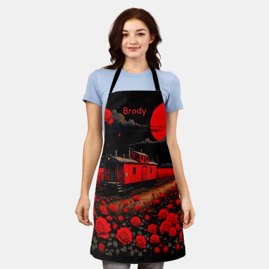 Apron with Train Box Car and Roses  Schürze (Getragen)