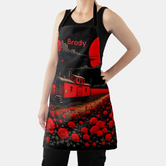 Apron with Train Box Car and Roses  Schürze (InSitu)