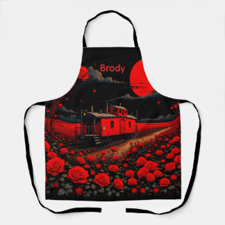 Apron with Train Box Car and Roses Schürze