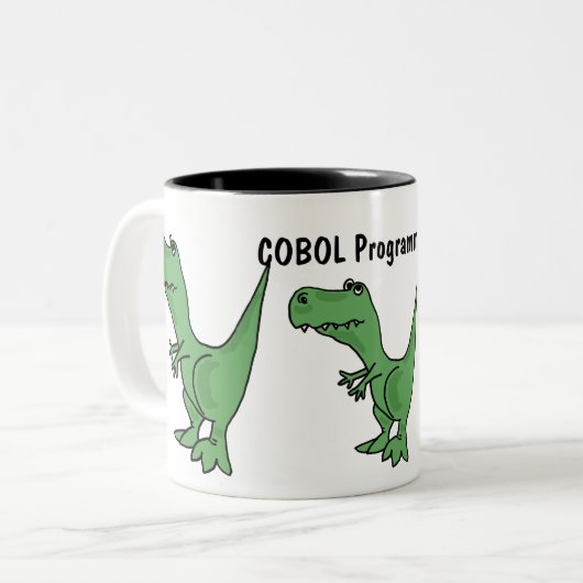 AQ-, COBOL-Programmierer-Dinosaurier-Tasse Zweifarbige Tasse (Vorderseite Links)