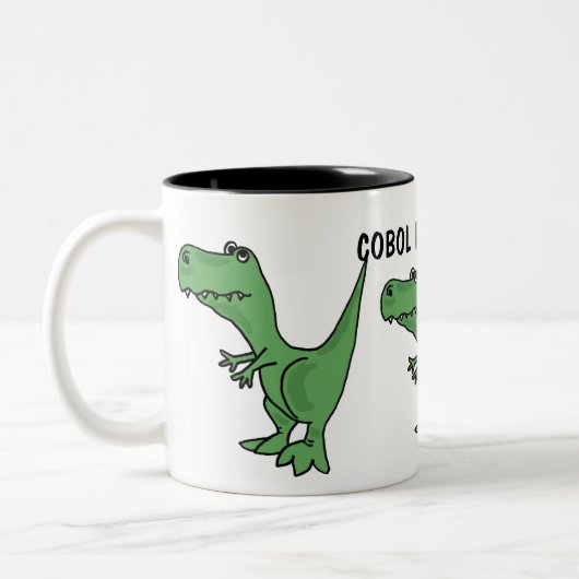 AQ-, COBOL-Programmierer-Dinosaurier-Tasse Zweifarbige Tasse (Links)