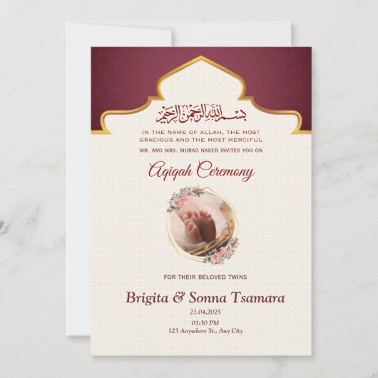 aqeeqah Einladung zu Zwillingen (Vorderseite)