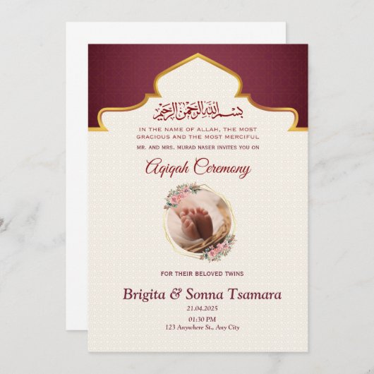 aqeeqah Einladung zu Zwillingen (Vorne/Hinten)