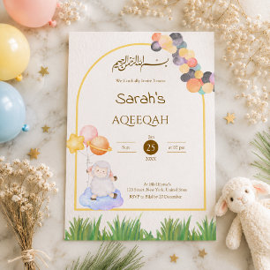 Aqiqah-Einladung mit Wasserfarbe-Lamm-Ballon im is Einladung