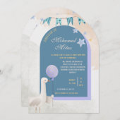 Aqiqah Invitation for Baby Boy Editable Blue Arch Einladung (Vorne/Hinten)