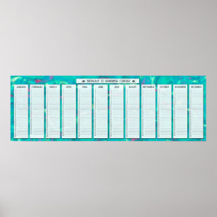 Aqua Abstract Ewiger Geburtstagskalender Poster